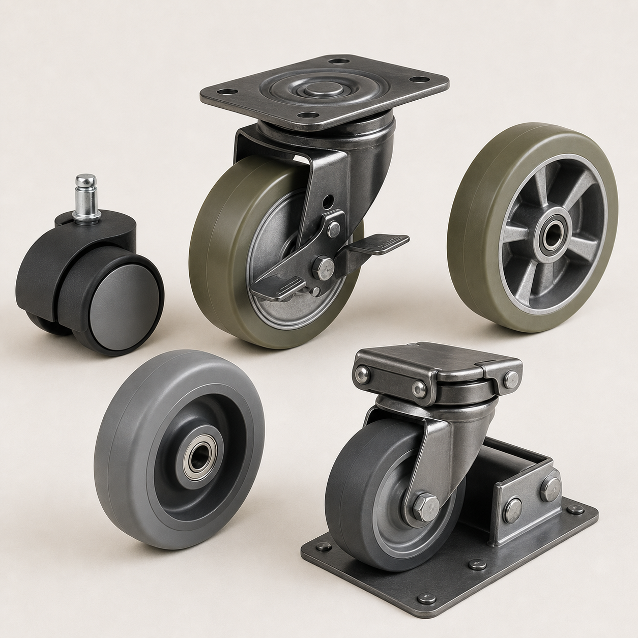 Unbranded furniture, industrial and brake caster examples