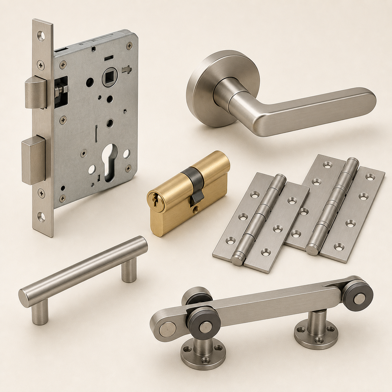 Unbranded door lock and hardware component examples