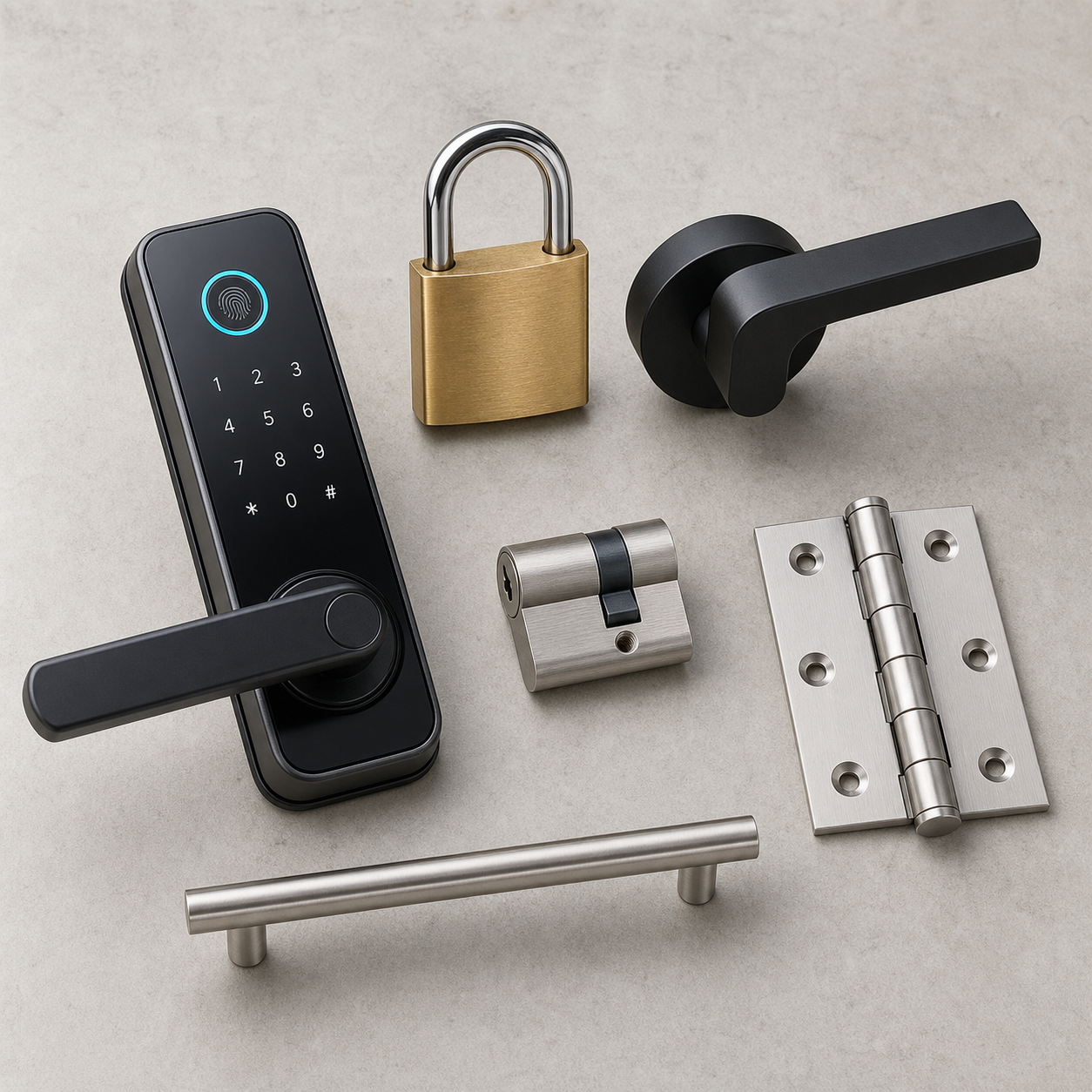 Unbranded fingerprint lock, padlock and door hardware collection